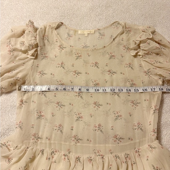 LoveShackFancy Cata Mini Dress Floral Sheer Ruffle Silk Sheer Shortbread - Picture 9 of 16
